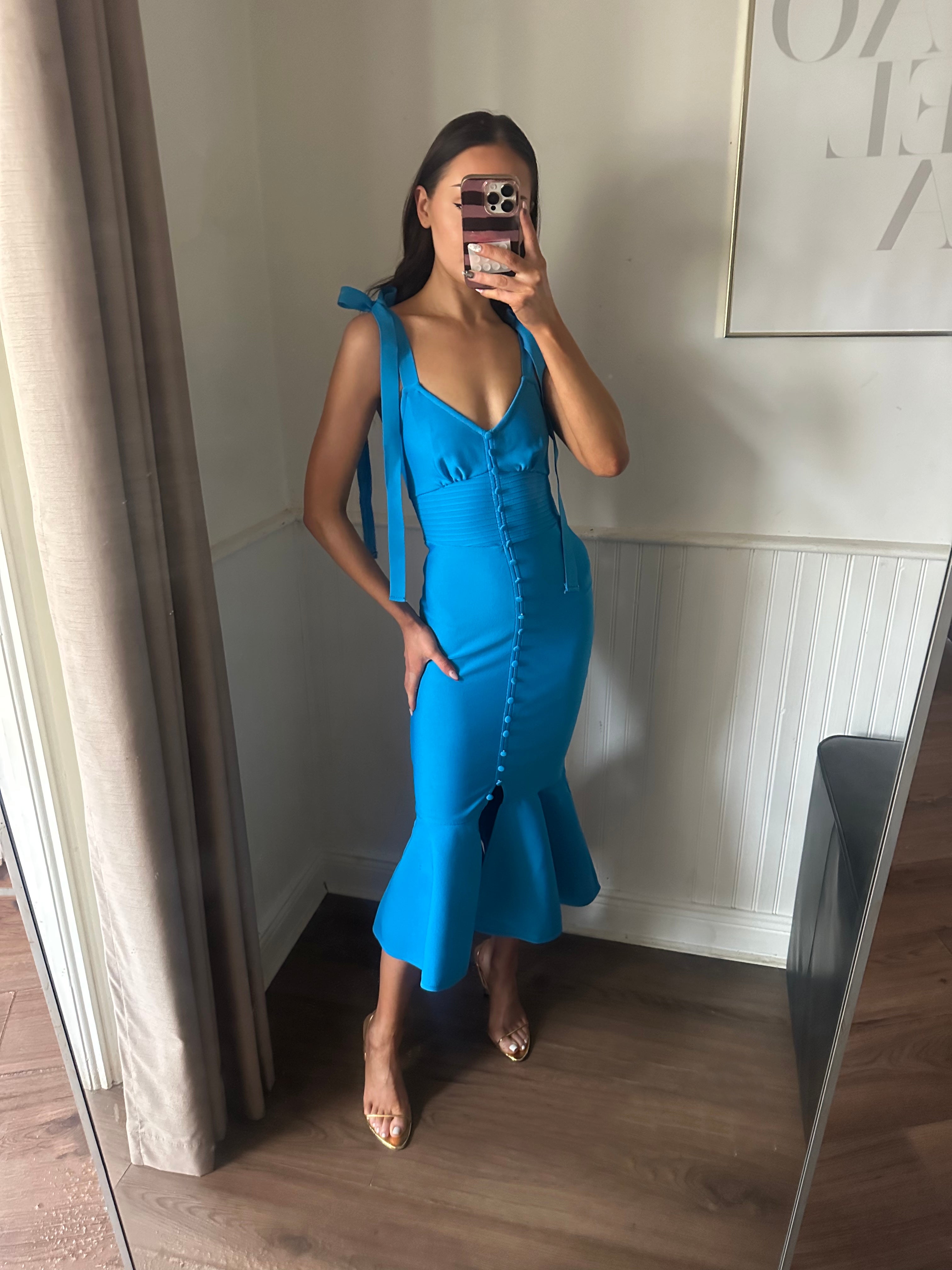 BLUE BOW BANDAGE DRESS