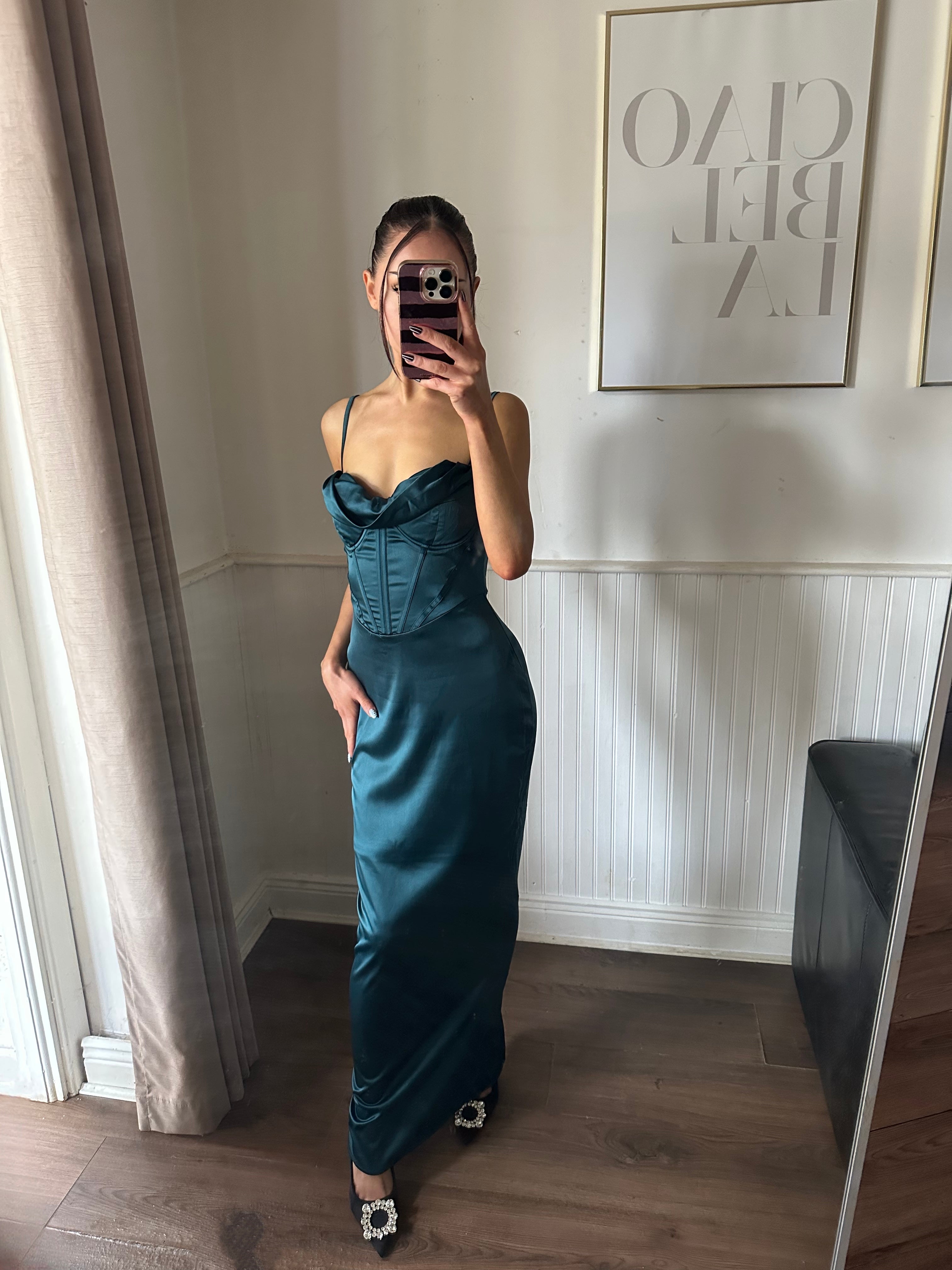 TEAL SATIN MIDI