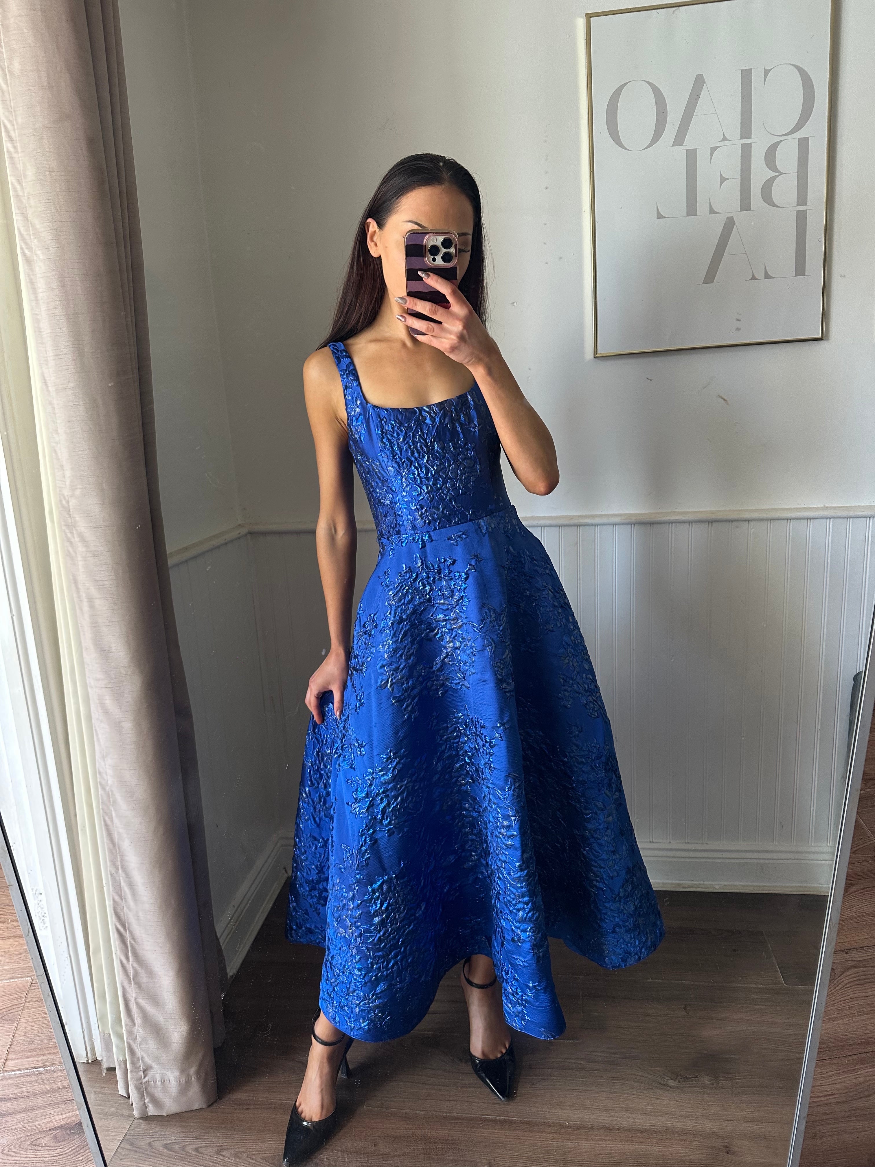 ARIA ROYAL BLUE JACQUARD DRESS