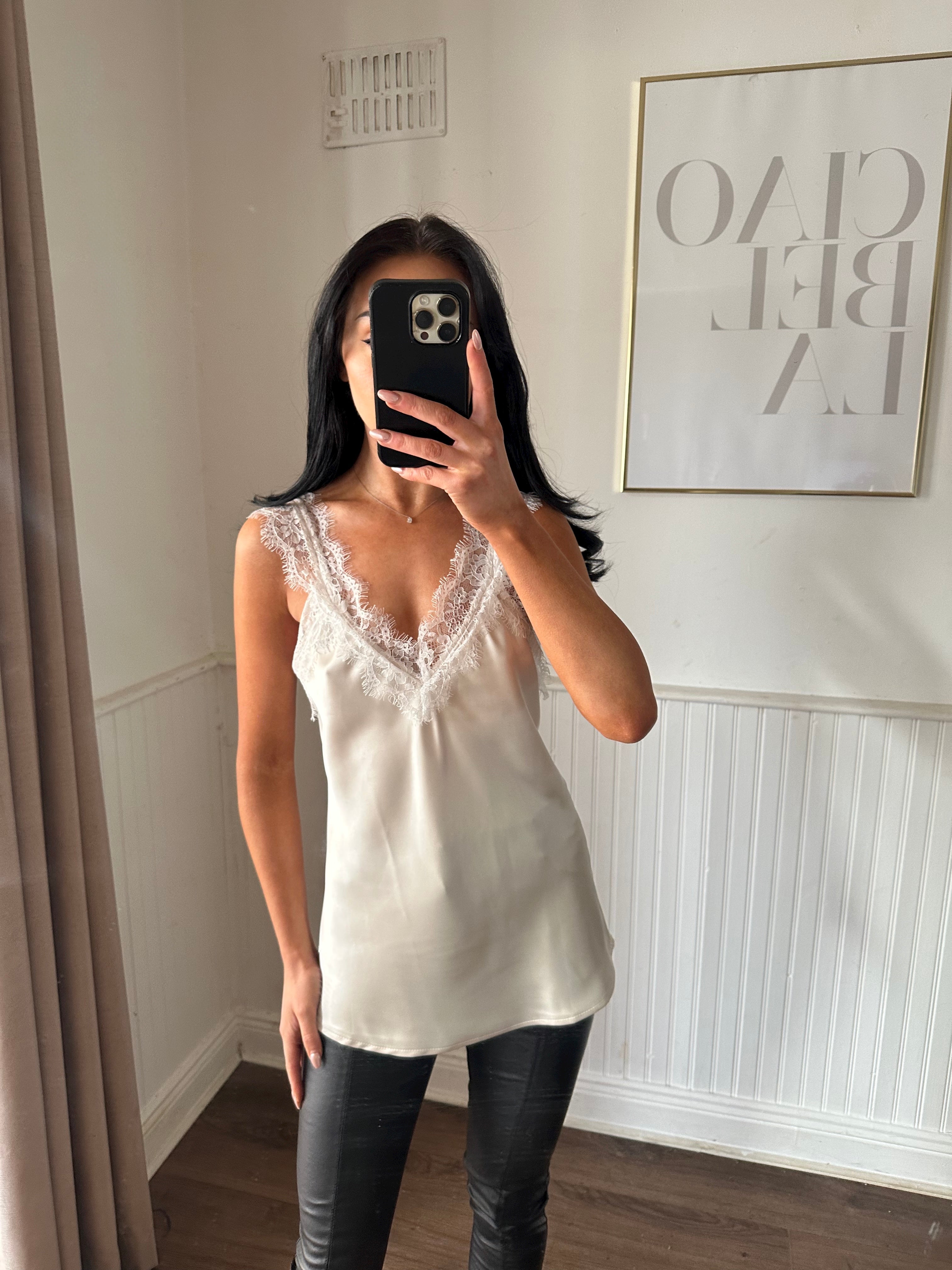 SJ - SATIN LACE TRIM CAMI IVORY