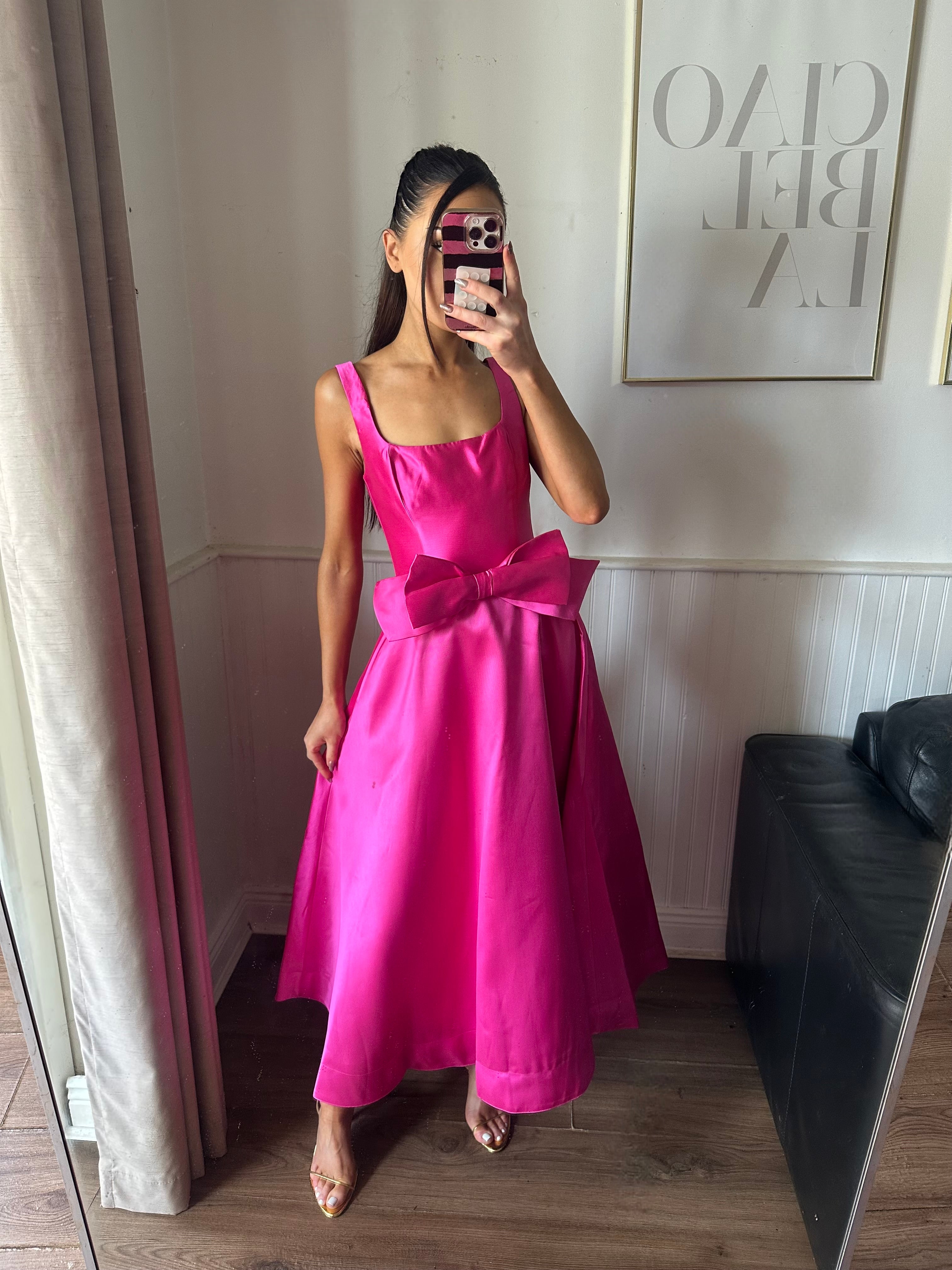ARIA FUSCHIA PINK SATIN TWILL DRESS