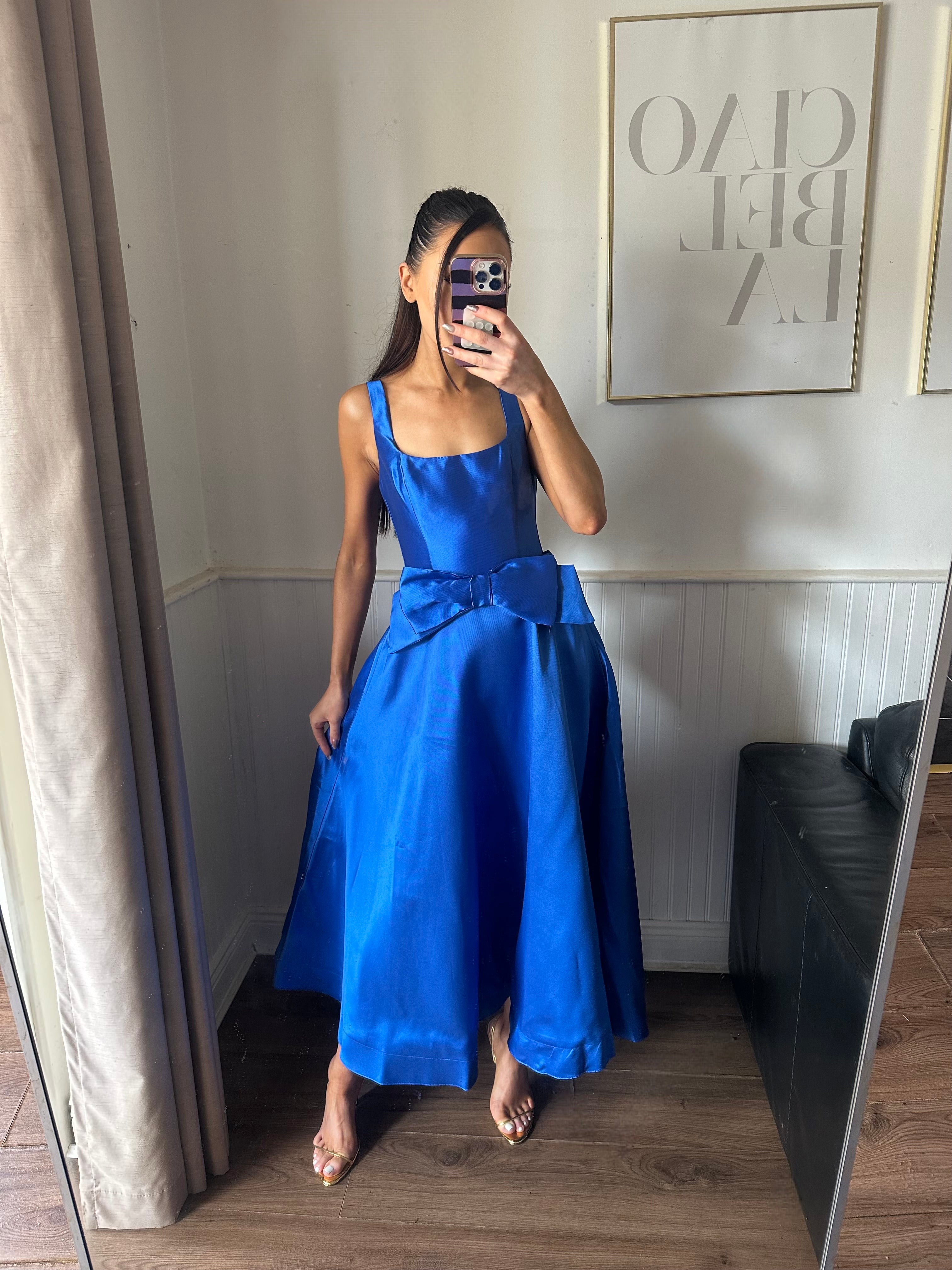 ARIA ROYAL BLUE SATIN TWILL DRESS