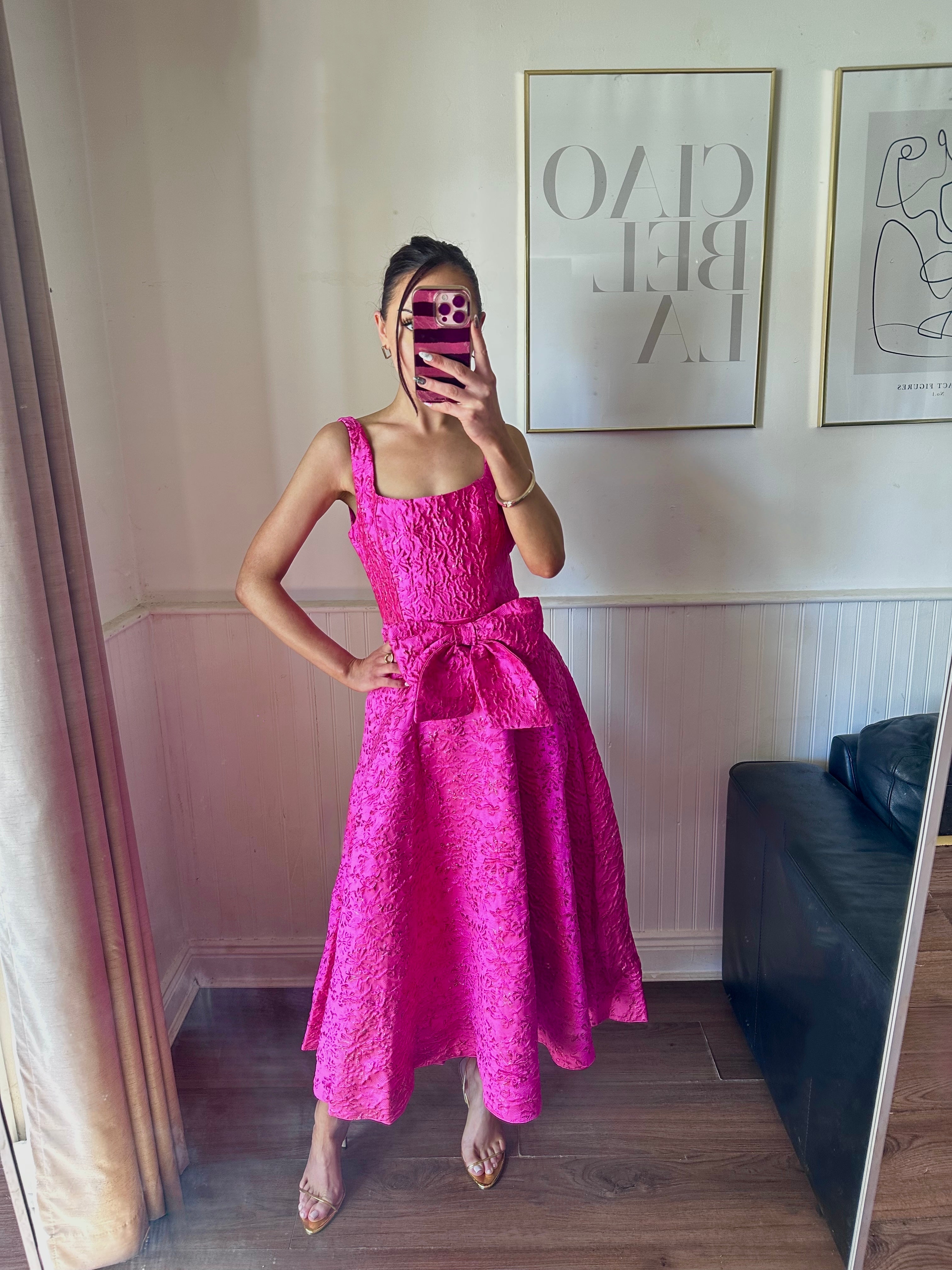 ARIA DRESS PINK JACQUARD