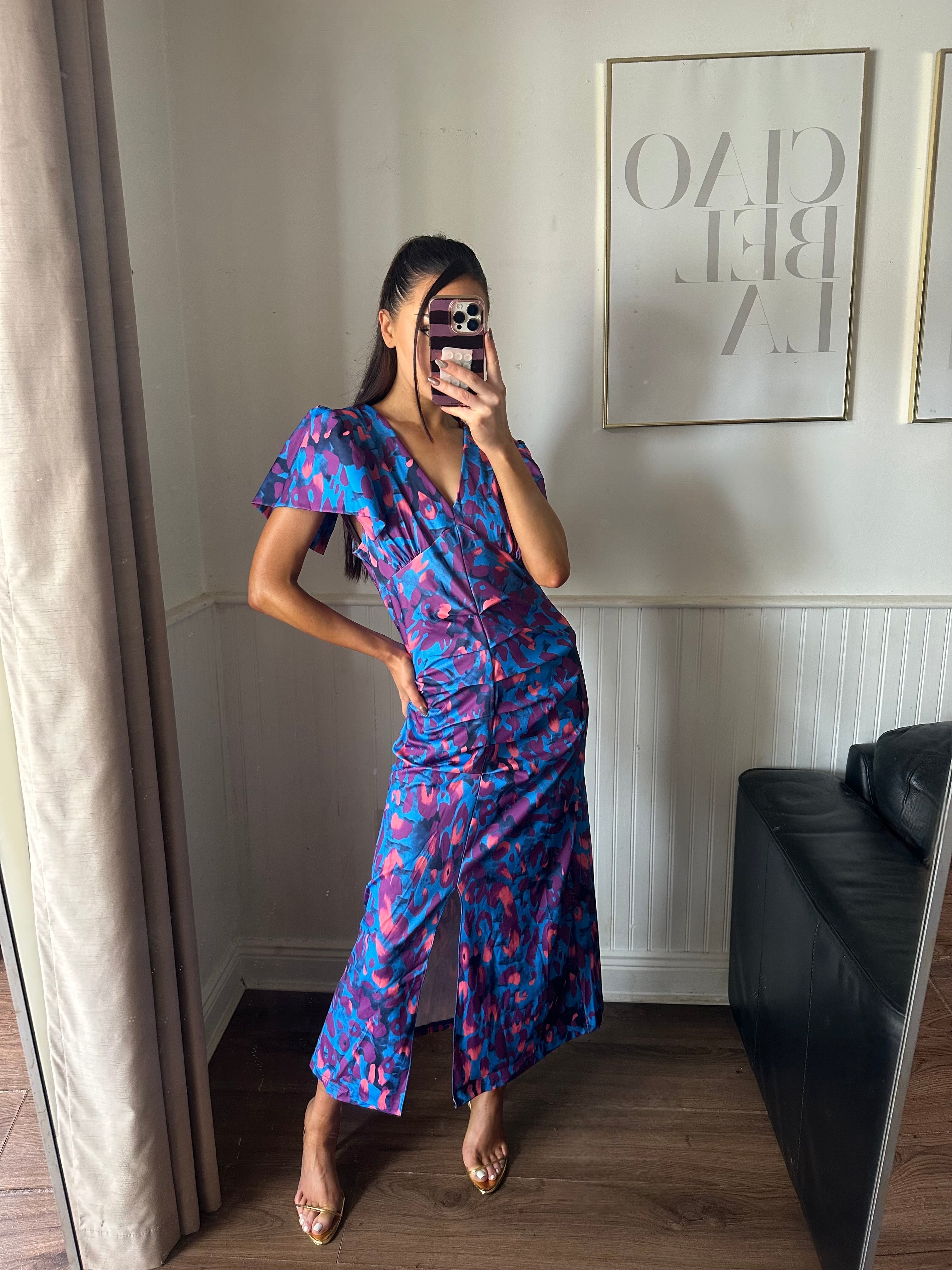 BLUE AND PURPLE RUCHED DRESS