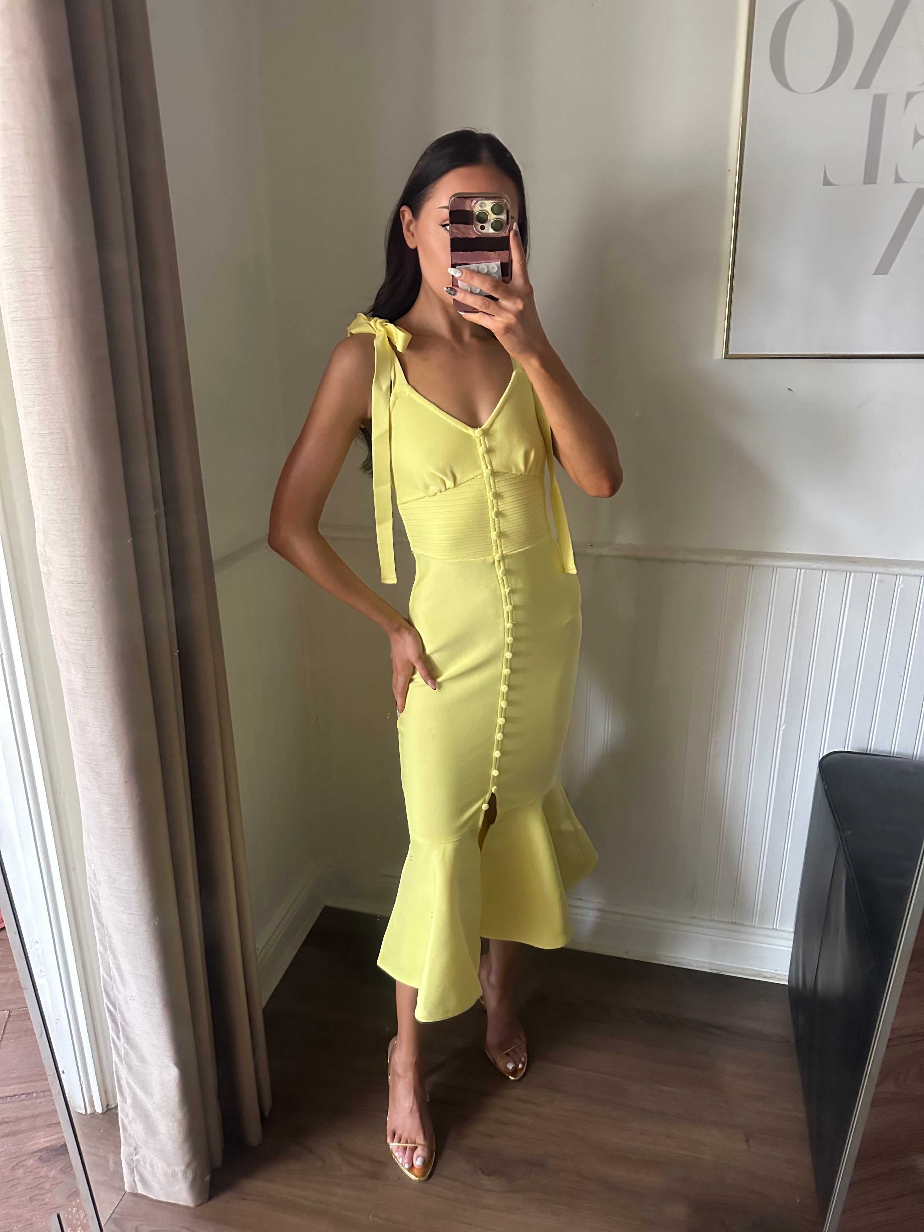 YELLOW BOW BANDAGE DRESS