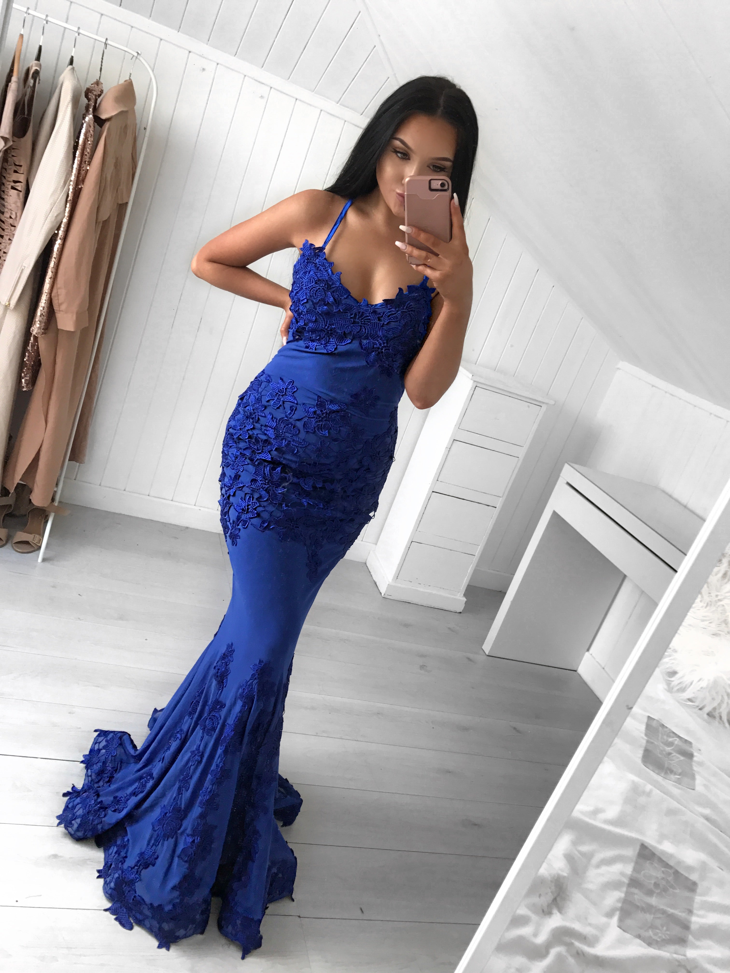 PORSIA COBALT BLUE LACE GOWN
