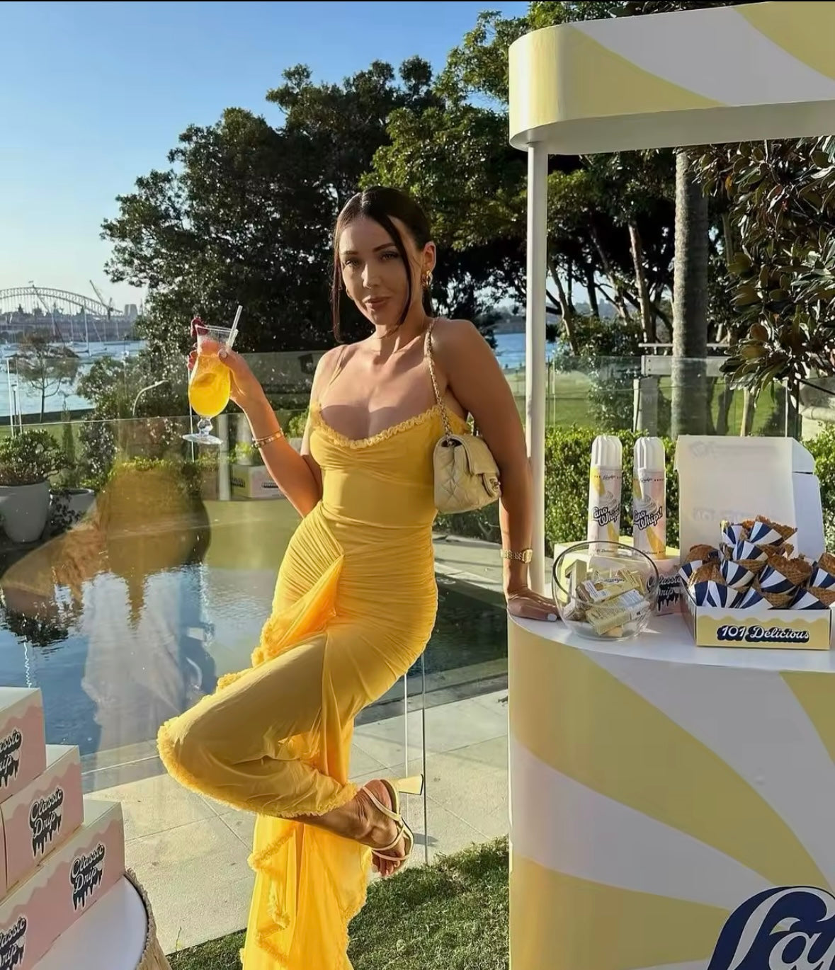 YELLOW RUFFLE MESH DRESS