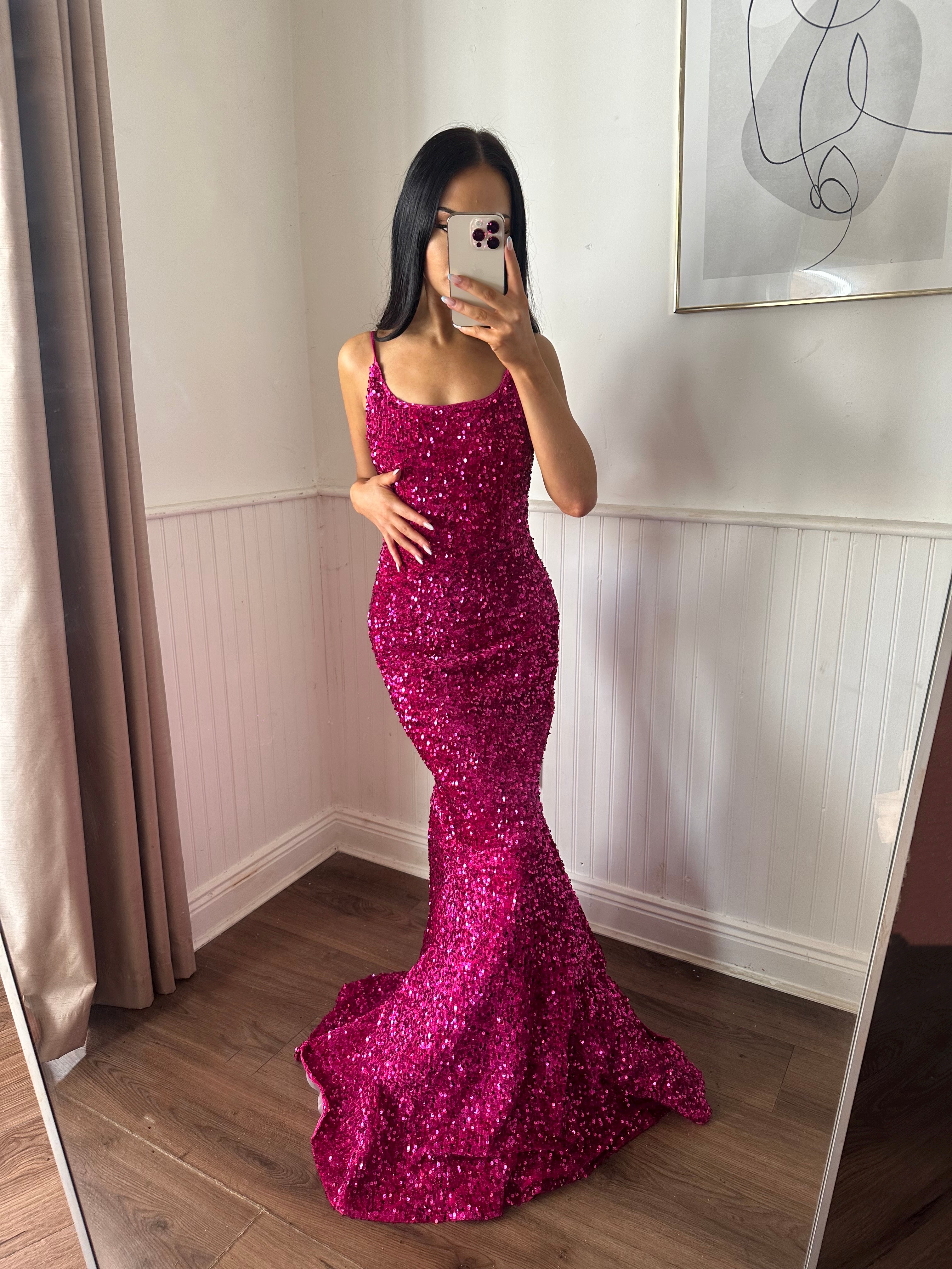 SIMA FUCHSIA SEQUIN GOWN