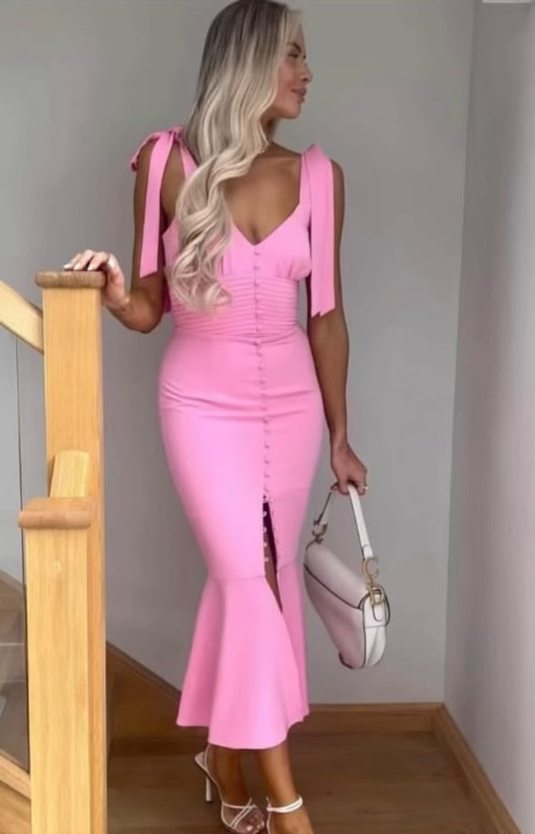 PINK BANDAGE WITH BOW SHOULDERS