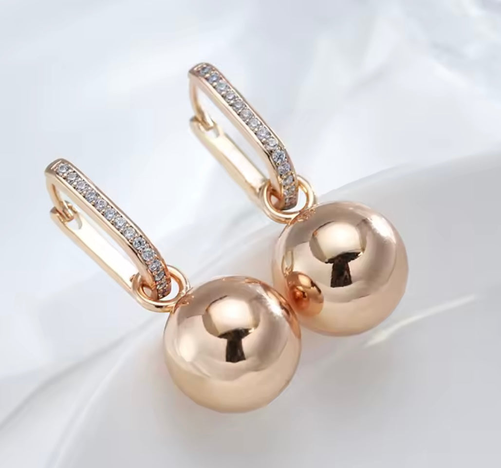 ROSE GOLD DIAMONTE HOOP BALL DROP EARRINGS