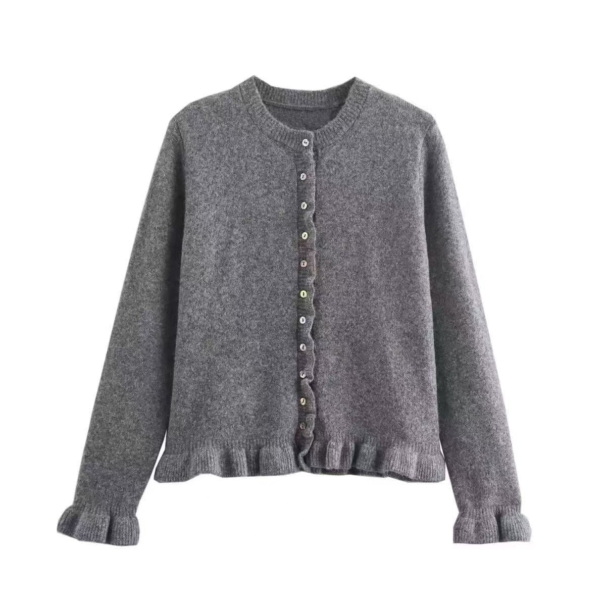 FRILL CARDIGAN CHARCOAL