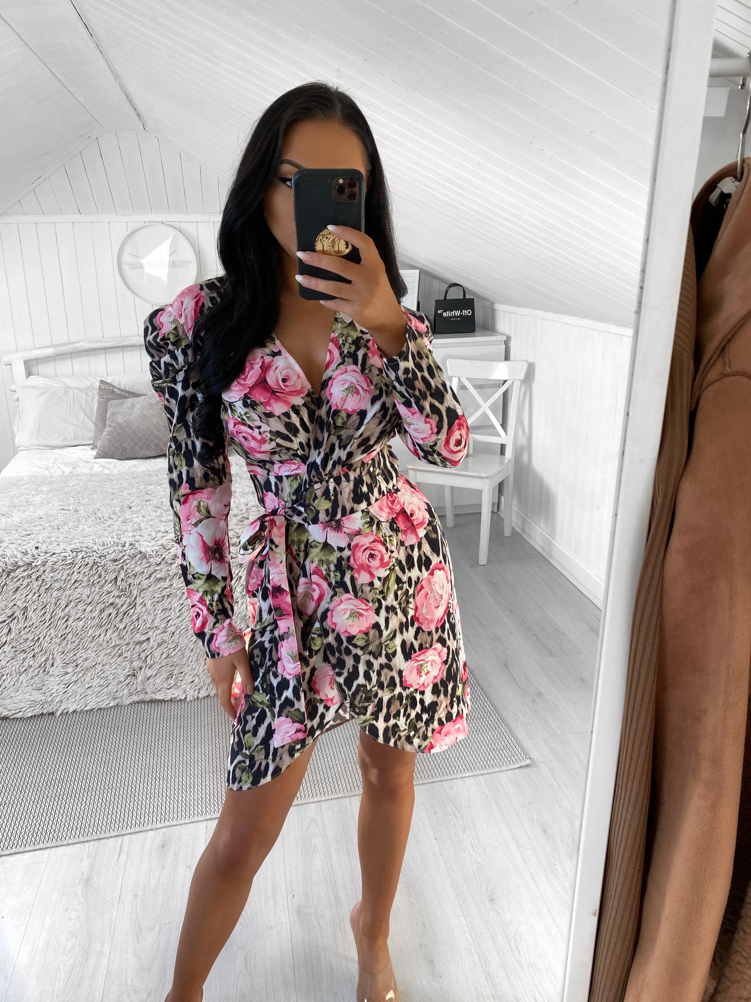 NEVER FULLY DRESSED LEOPARD FLORAL WRAP DRESS