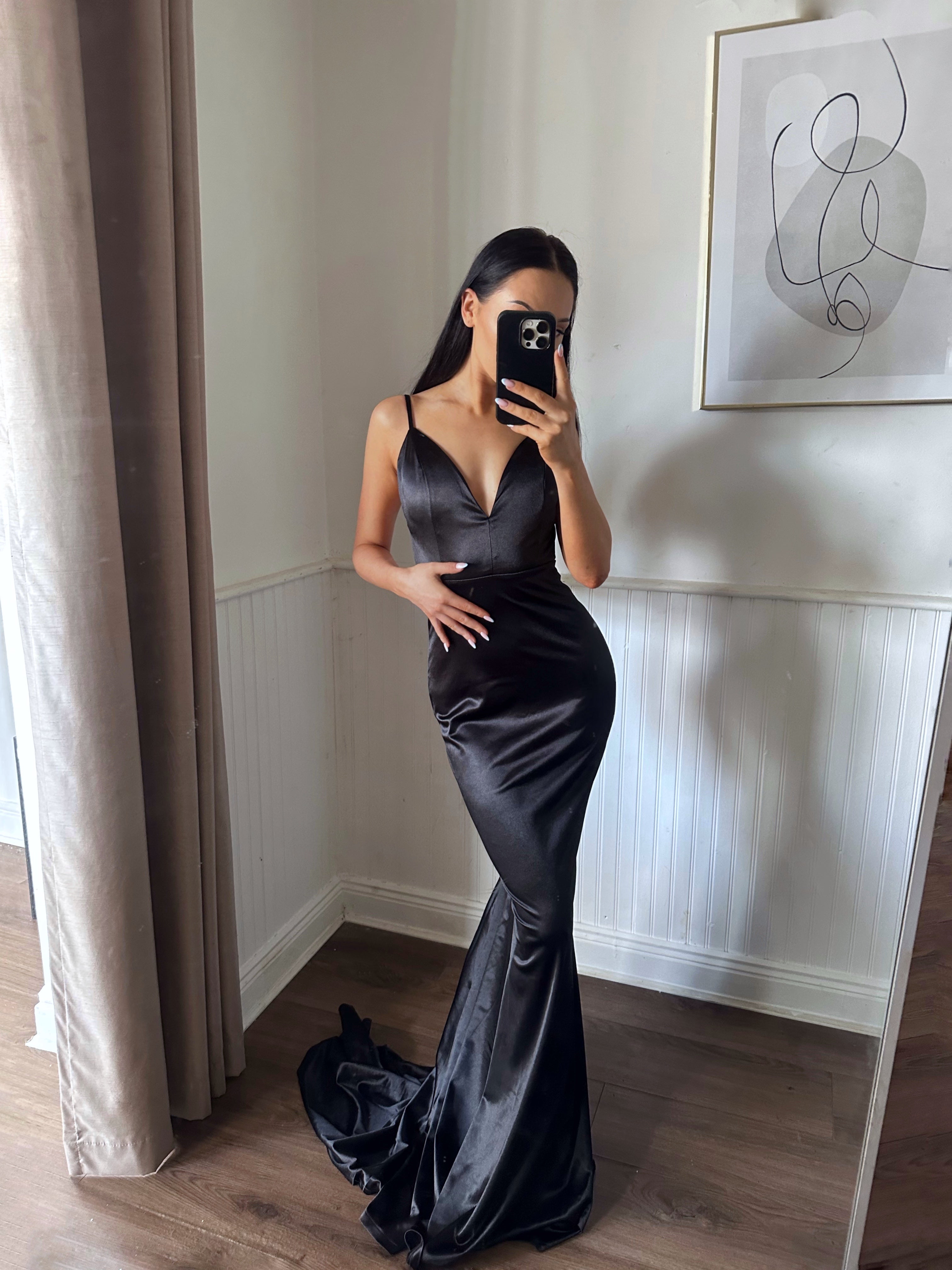 BLACK SATIN GOWN