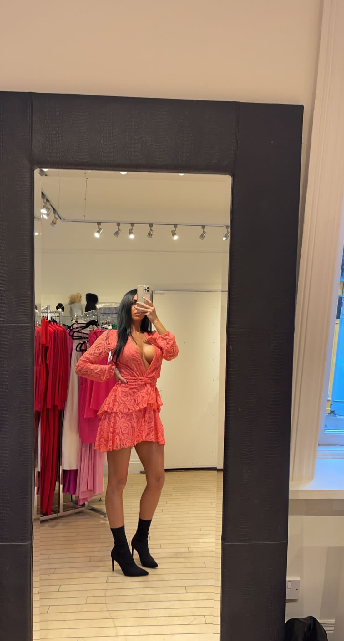 CORAL LACE SKATER DRESS